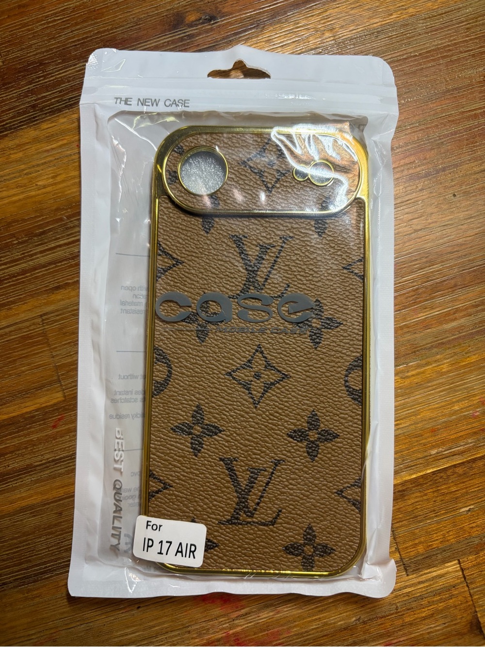 Brown Designer-Style iPhone 17 Air Case with Gold Trim